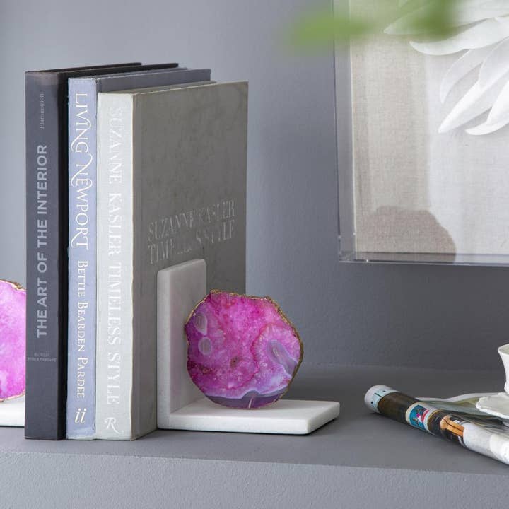 A&B Home Group Inc. - Wholesale Bookend - S/2 5.5x3x5.5" Polished Pink Agate and Marble Bookends5