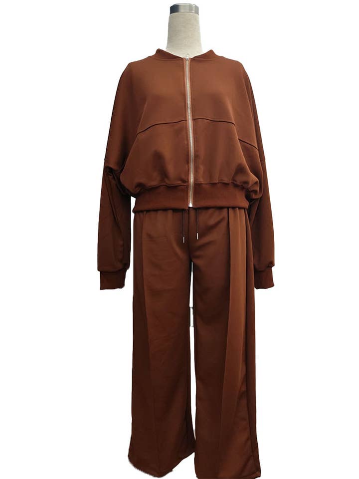 safistyle - Wholesale Top & Pant Set (NOT Loungewear) - Women's - Zip-Up Jacket and Drawstring Wide-Leg Pants Set5