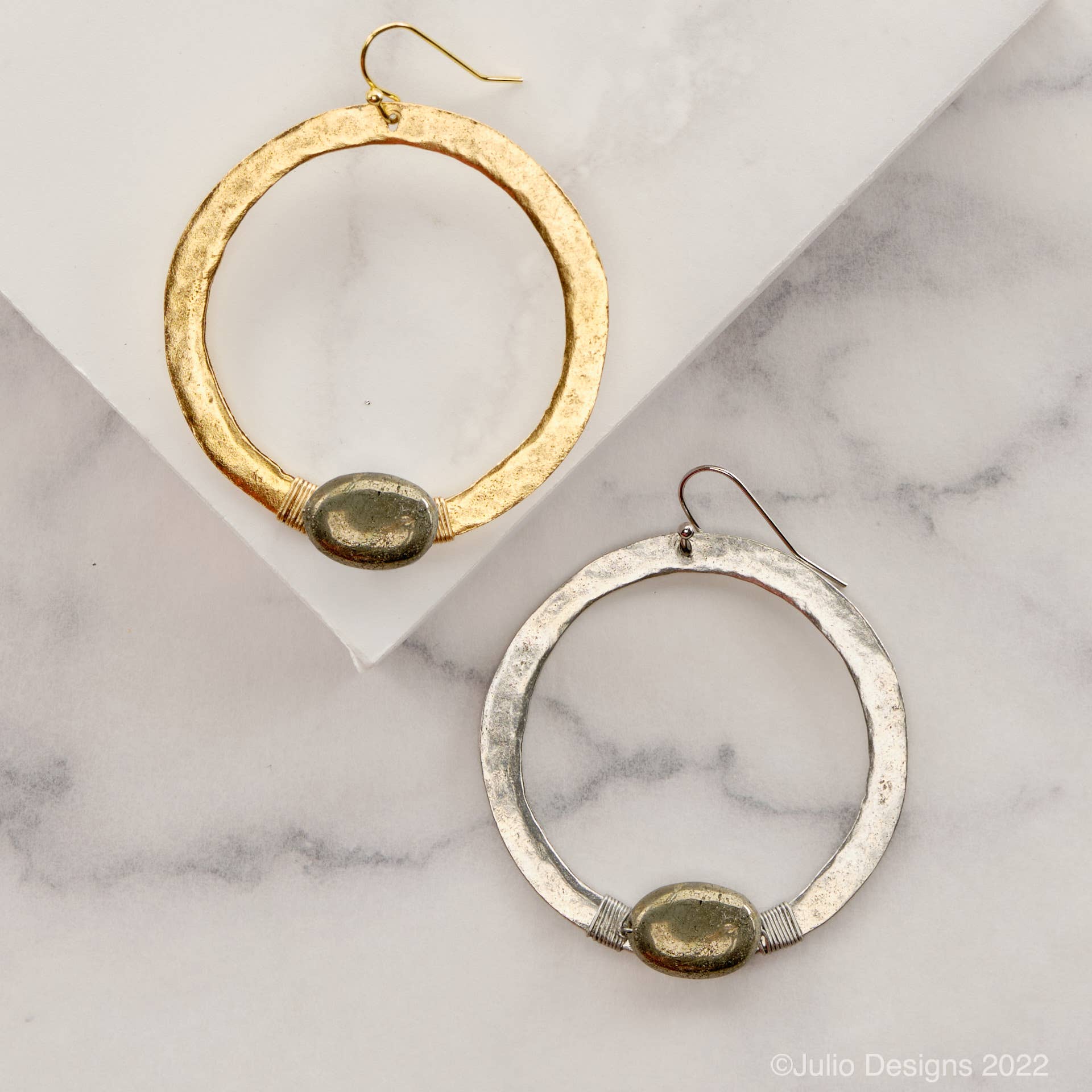 Julio Designs - Wholesale Dangle Earrings - ER115 Hammered Circle Earring with Wire Wrapped Accent Bead1