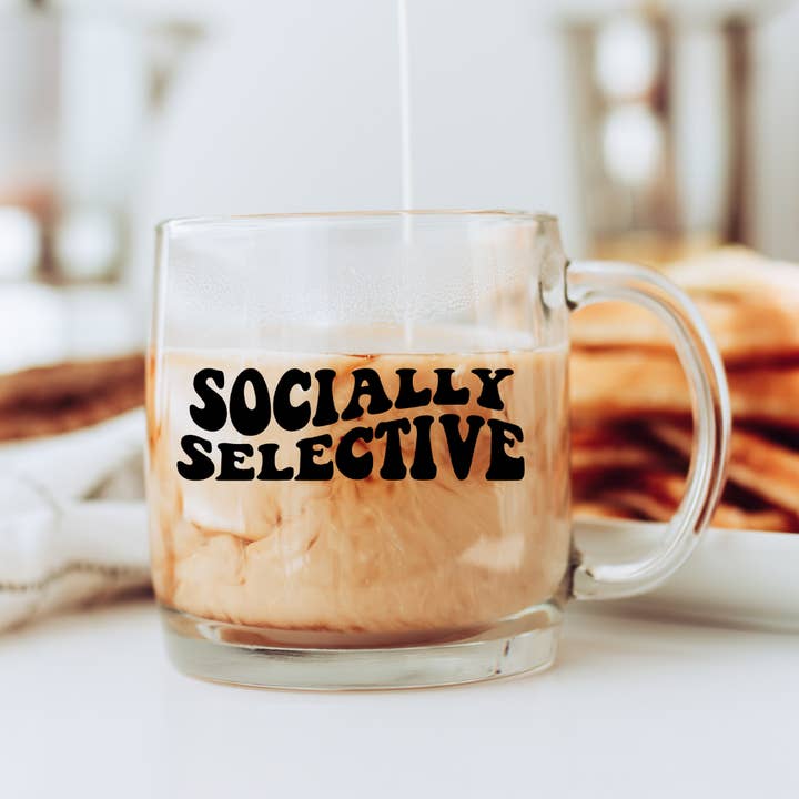 Socially Selective Glass Coffee Mug for wholesale by Willow & Ivy