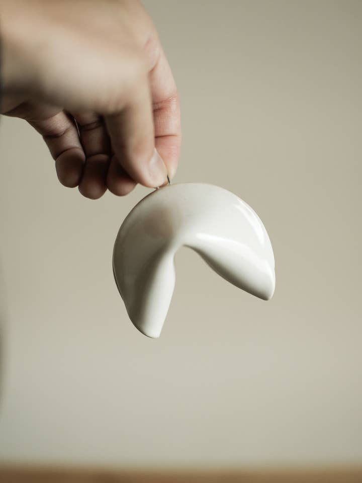 PORCELAIN FORTUNE COOKIE INCENSE HOLDER + ORNAMENT for wholesale by JAY CERAMICS