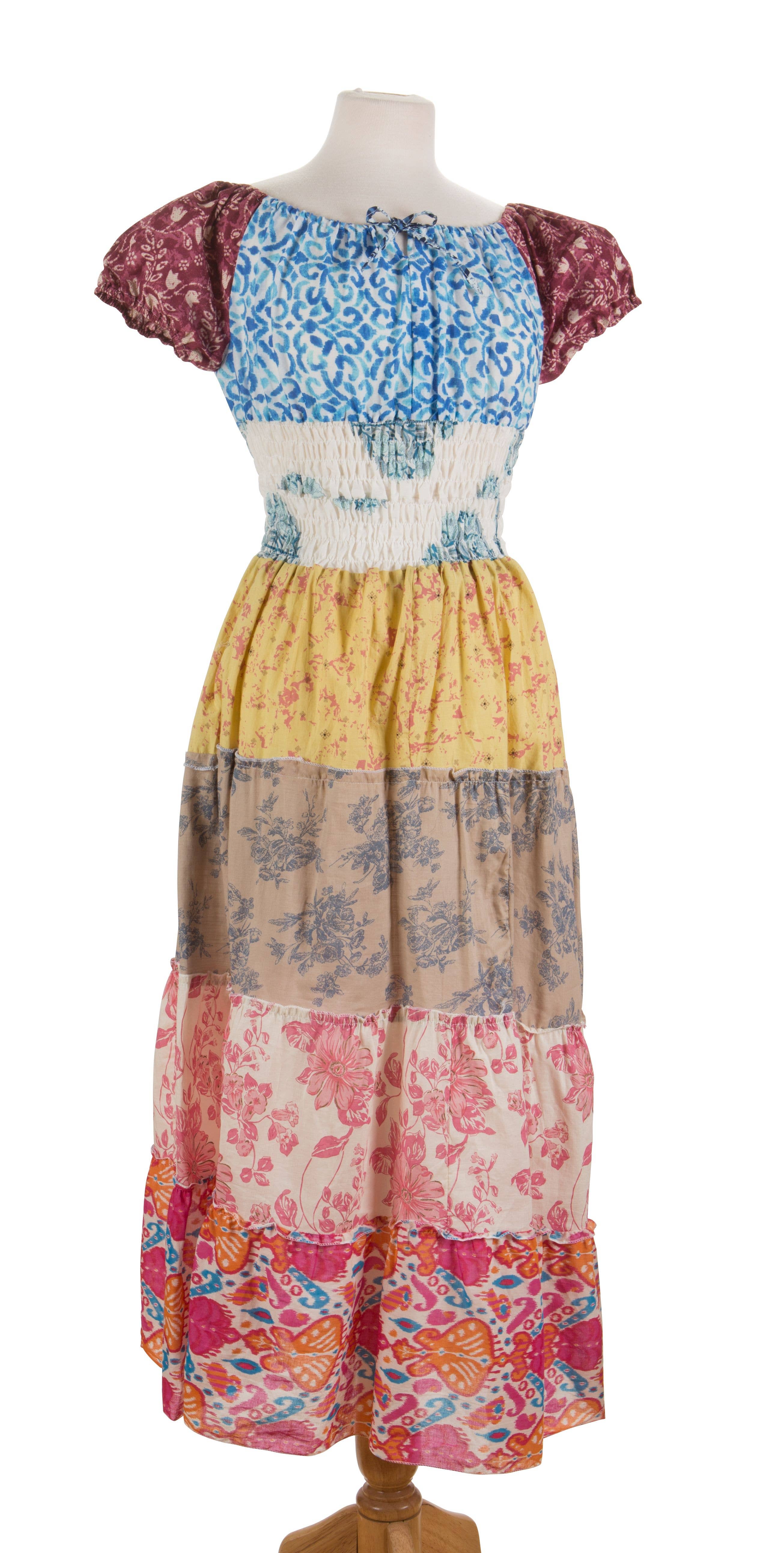 Kaleidoscope Accessories - Wholesale Dress - Women's - Long patchwork peasant sleeve dress, assorted designs1