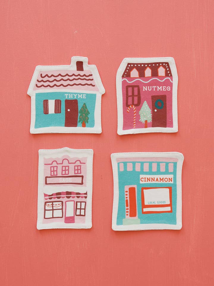 Christmas Village Coasters - Set of 4 | Stocking Stuffers for wholesale by Doe A Deer