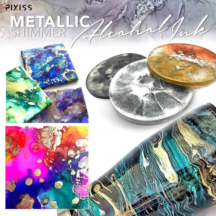 Pixiss – wholesale Craft supplies – PIXISS Metallic Alcohol Inks Set of 5 - Shimmering Colors