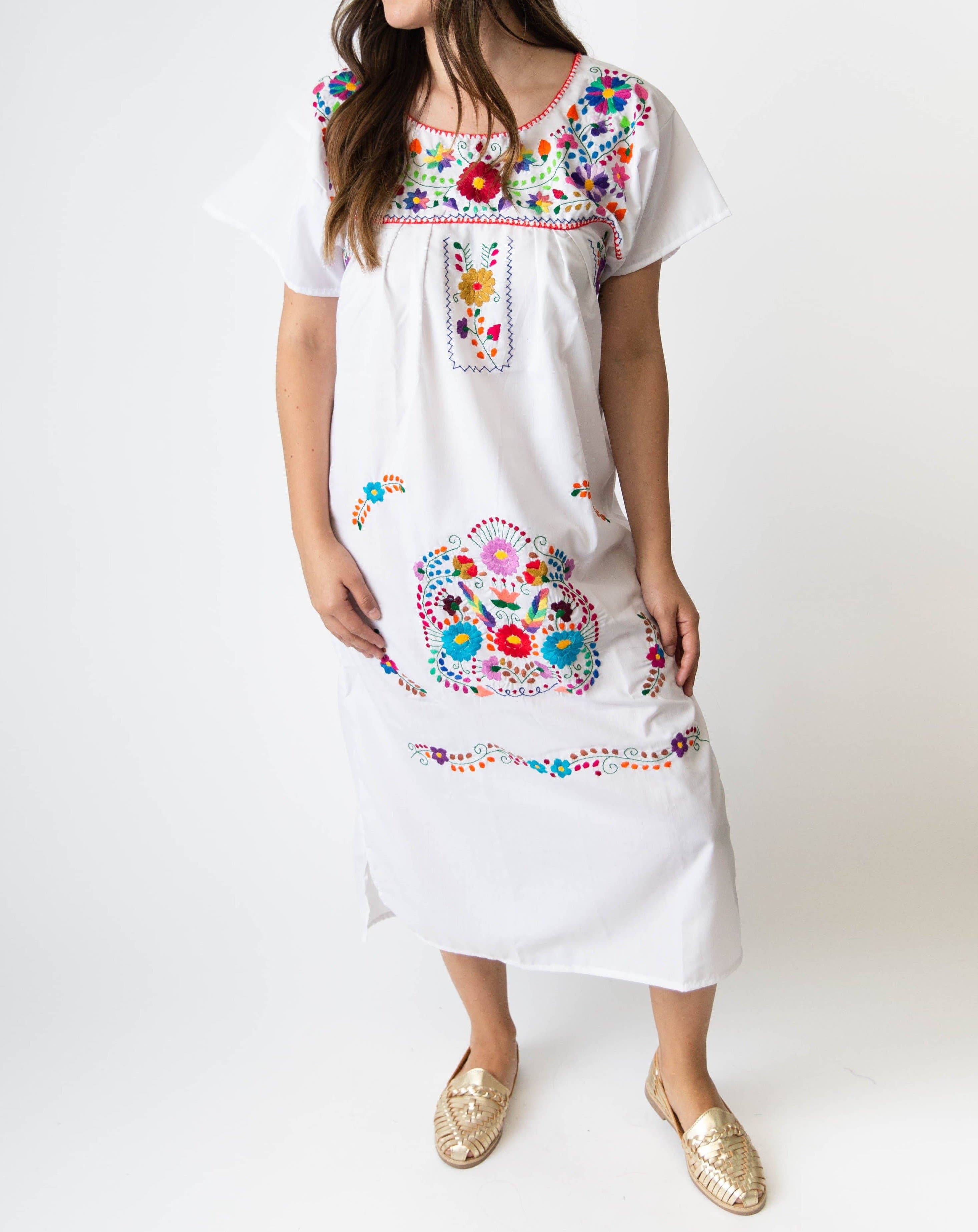 Puebla Dress White & Pink – Cielito Lindo