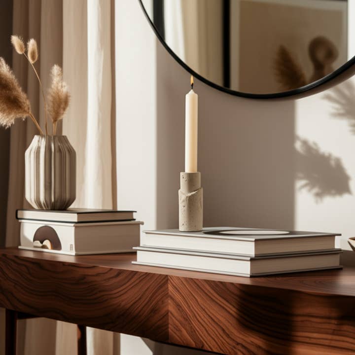 Stone Raw Edge Travertine Modern Taper Holder - Tan, 5 in. for wholesale by Sagebrook Home