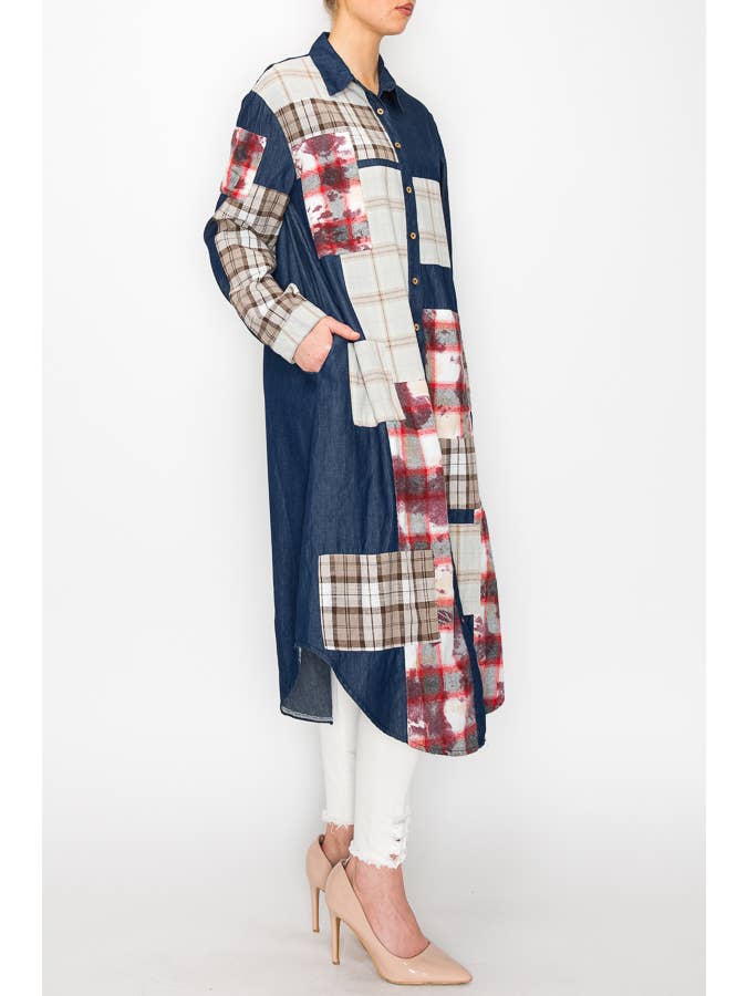 Origami Apparel ~ Lace and Crochet inspired – Engroshandel Denimjakke - Dame – LET VÆGT DENIM DUSTER JAKKE MED LOMMER OG PATCH-46871