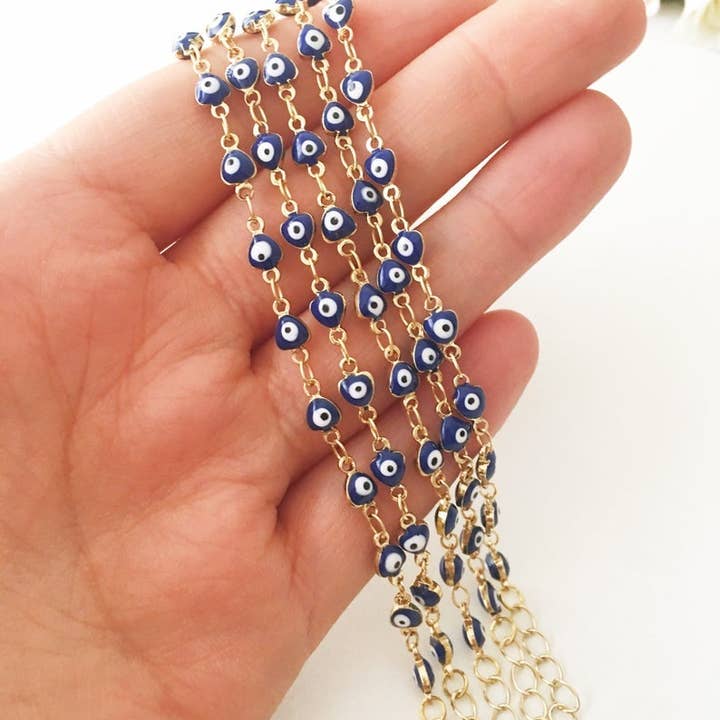 Evileyefavor - Wholesale Beaded Bracelet - Blue Evil Eye Bracelet, Minimalist Gold Chain Bracelet, Blue Evil Eye Bead