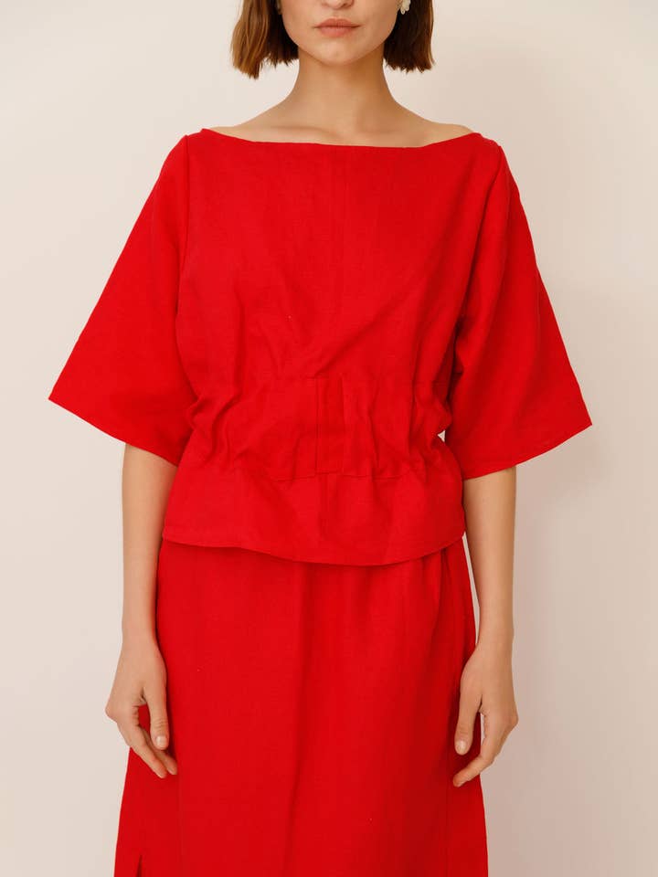 Anita Belted Linen Top for wholesale by WUESTE