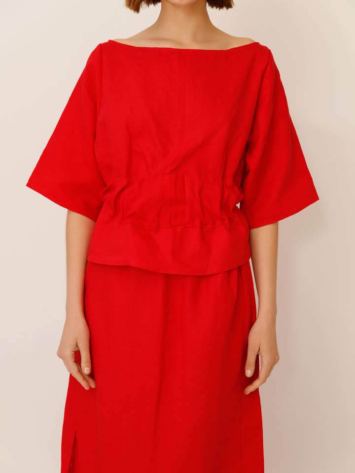 Anita Avslappnad Linne Topp med Bälte för wholesale av WUESTE