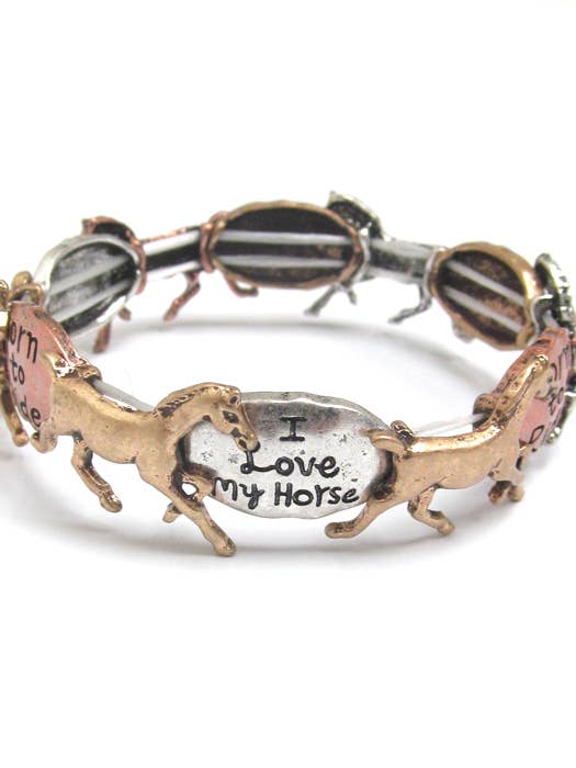 ( A431 ) BRACCIALE ELASTICO VINTAGE RUSTICO CON CAVALLO per la vendita all'ingrosso da parte di Jewelry Max