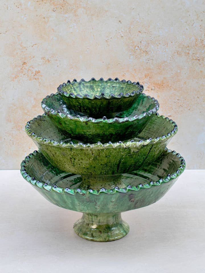 Tamegroute Green Glazed Pedestal Bowl - 4 Sizes for wholesale by Maison Berber