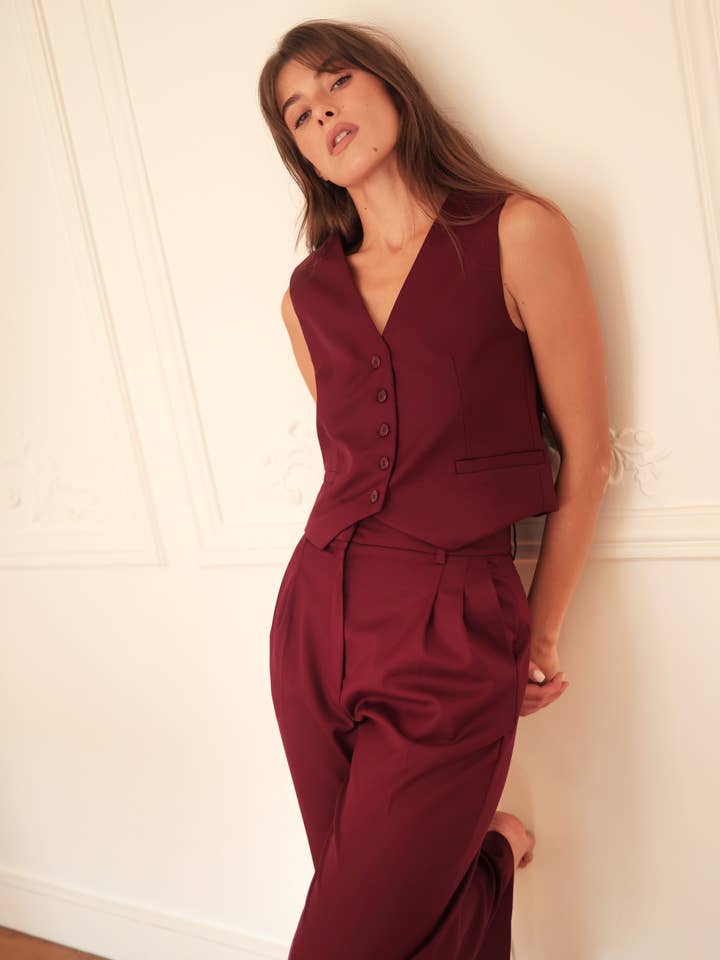Laura Laval Paris - Wholesale Suit Vest - Women's - burgundy waistcoat