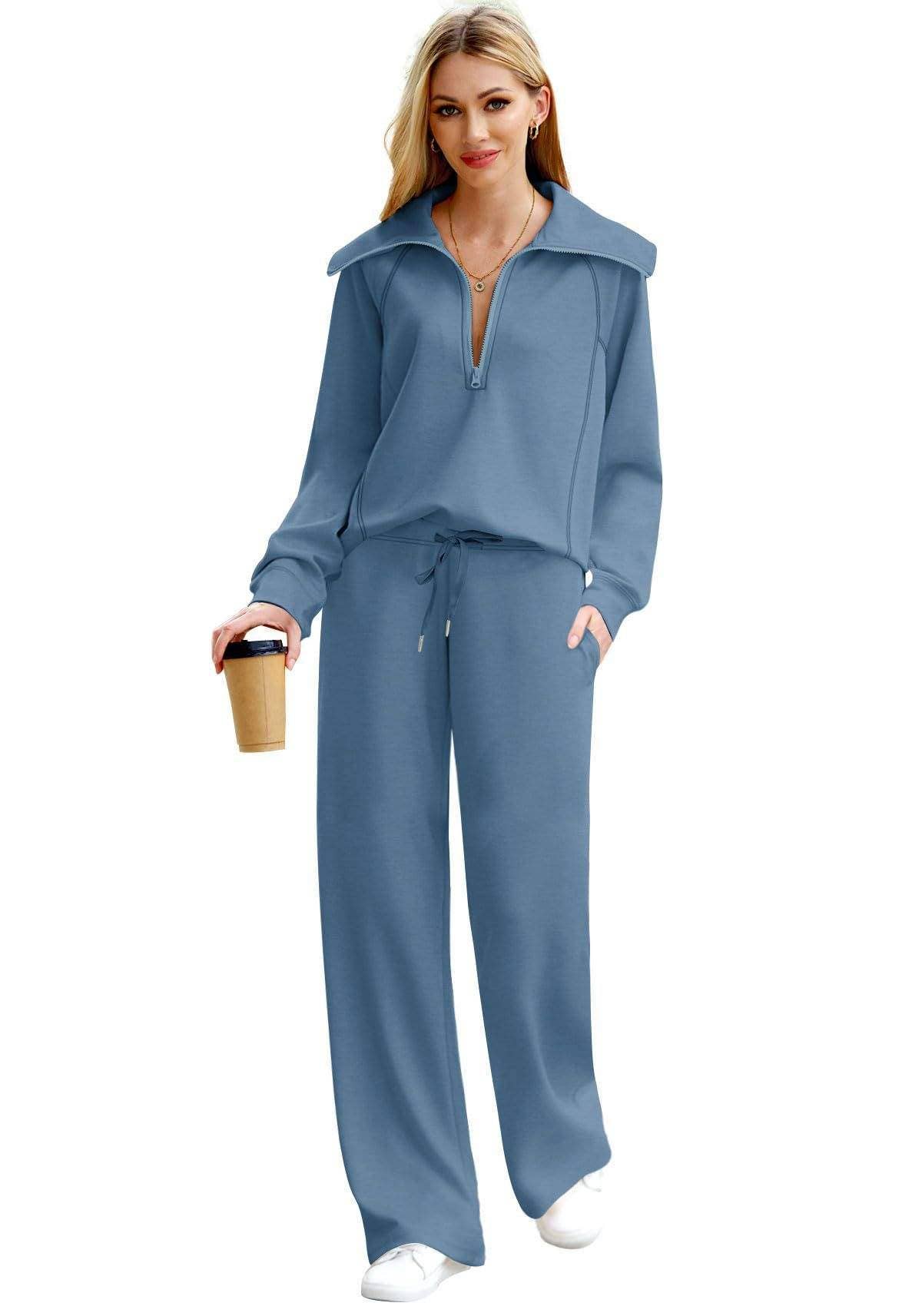 Queen Fashion - Wholesale Top & Skirt Set - Women's - long sleeved sweater wide leg pants two piece set90