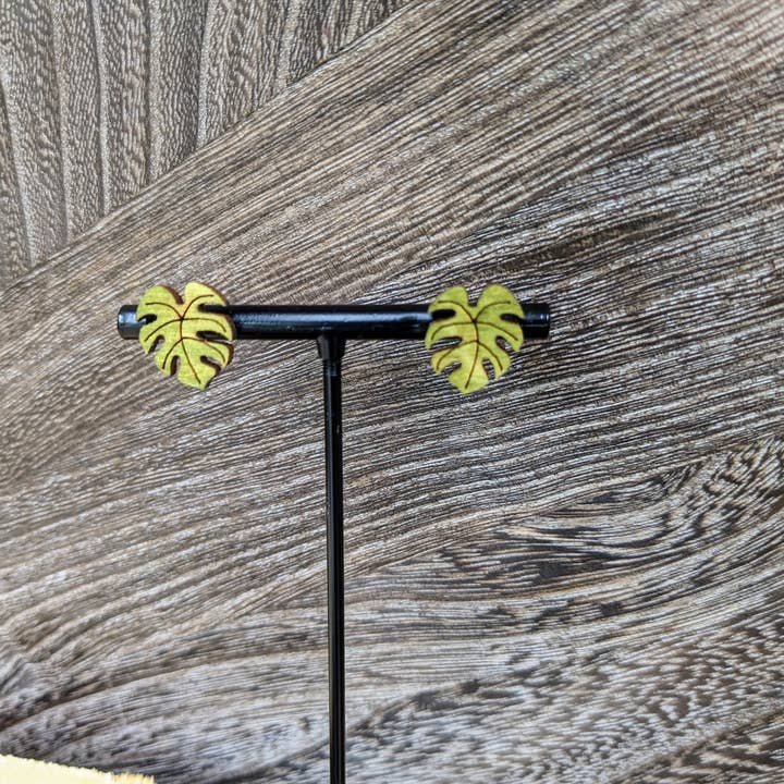 Stag and Branch - Wholesale Stud/Post Earrings - Monstera Leaf Wooden Stud Earrings | Plant Lover Gifts | Jew3