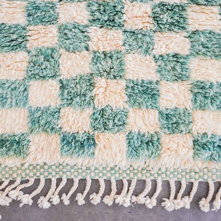 Moroccan Woven Treasures – wholesale Runner rug – Turquoise Checkered Runner, Handwoven Berber Shag rug1