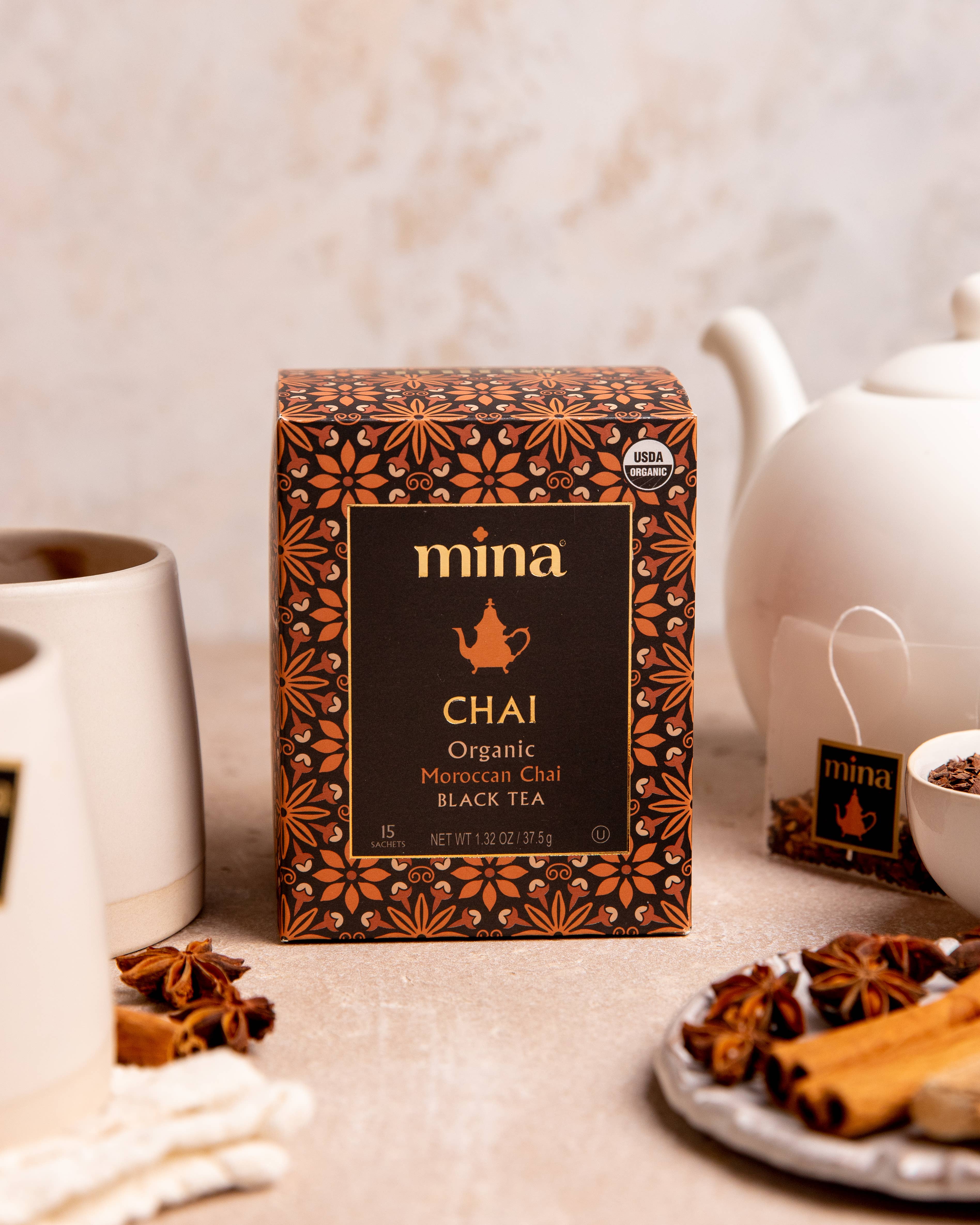 Mina - Vente Sachets de thé - Thé noir Chai marocain biologique Chai 15ct4