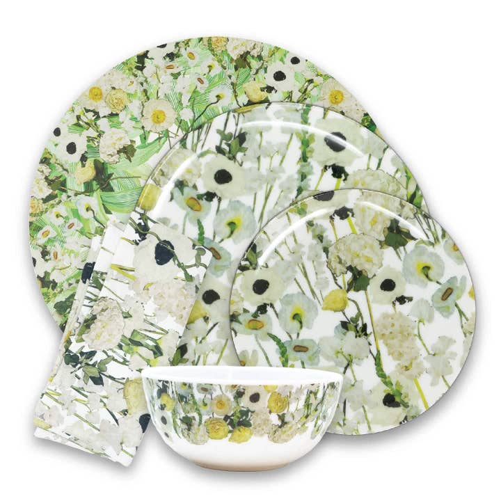 Cream Floral Garden Hostess Set - 20 Piece Setting for wholesale by Elizabeth Sutton Home