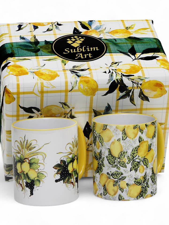 SUBLIMART: Set di 2 Tazze in Ceramica Stile Italiano con Design di Limoni e Vendemmia d'Uva per la vendita all'ingrosso da parte di SublimArt