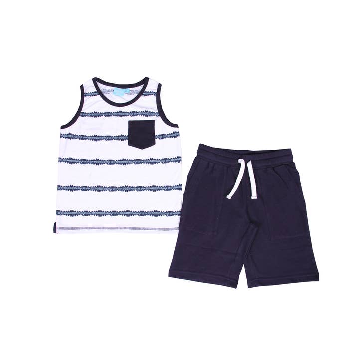 Conjunto de camiseta sin mangas y pantalones cortos Tyler de 2 piezas para bebés, niños pequeños y niños pequeños para venta al por mayor de Bear Camp