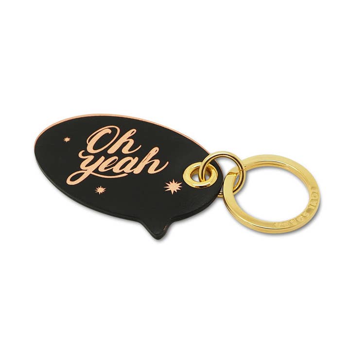 Rose guld læder nøglering - „Oh Yeah“ Positivitet Mantra for engroshandel hos 'Alkemest