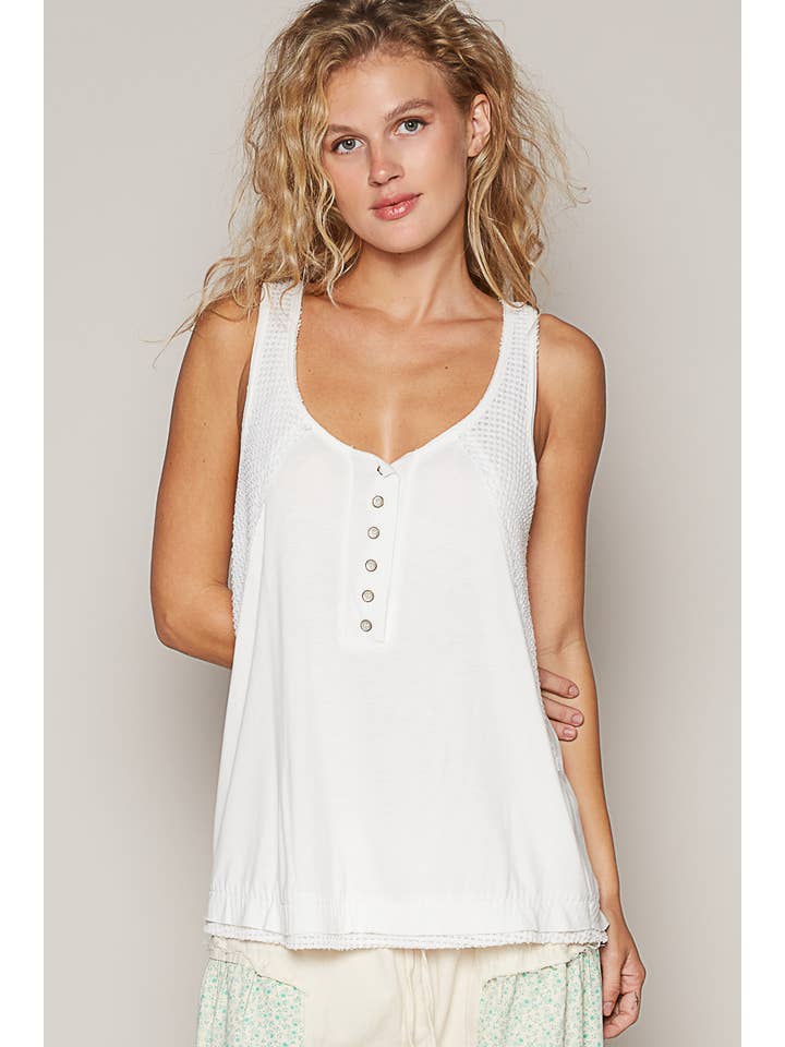 Pol Clothing - Wholesale Knit Top - Women's - Round neck sleeveless thermal contrast solid knit top
