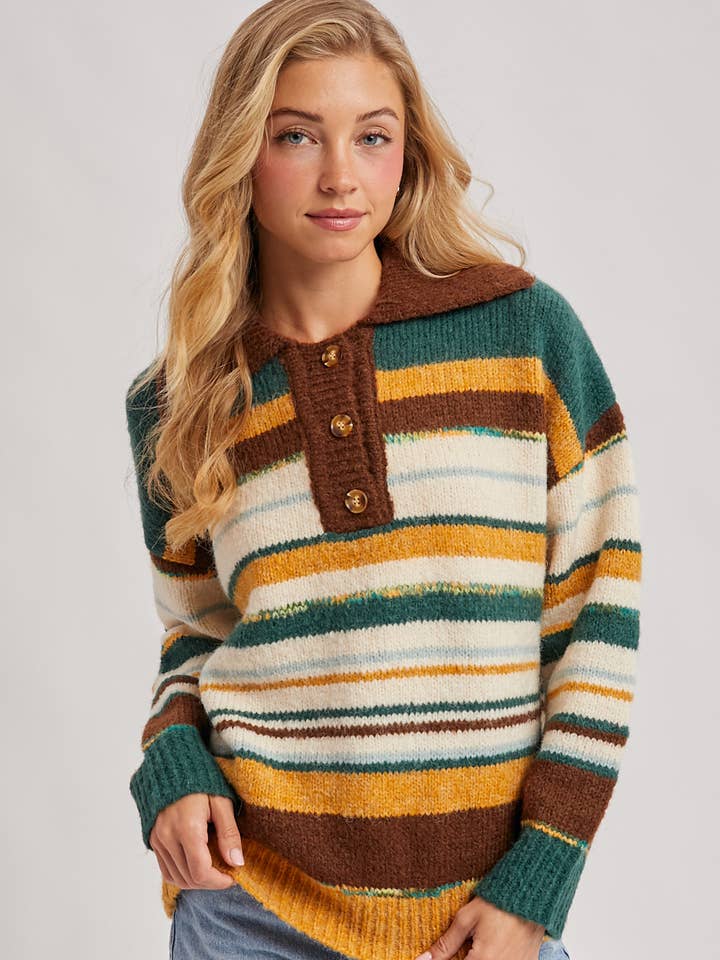 MAGLIONE A RIGHE MULTICOLORE IN MAGLIA POLO per la vendita all'ingrosso da parte di Bluivy