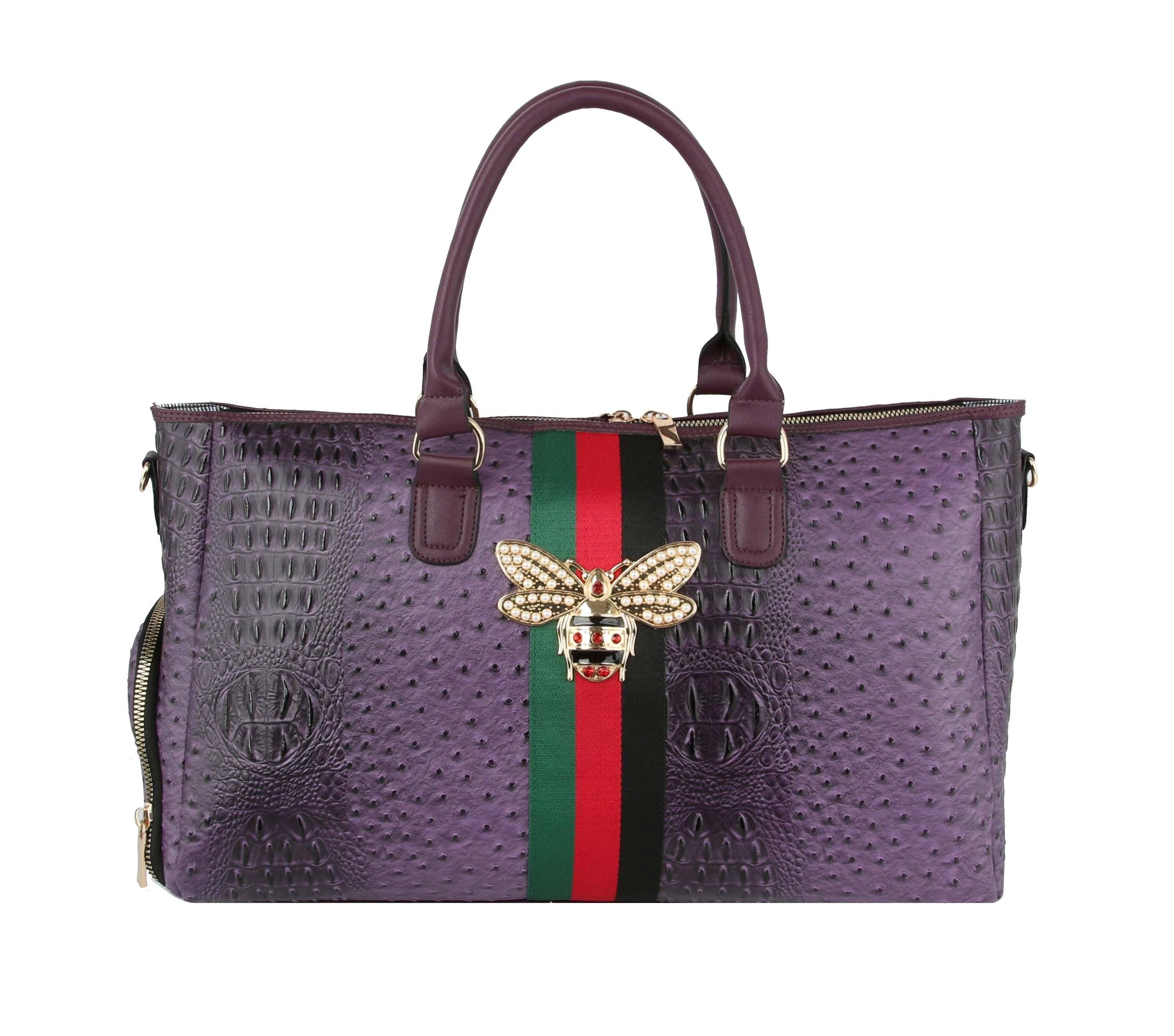 Handbag Express - Wholesale Weekender Bag - Women's - Croc Embossed Rhinestone Bee Weekender0