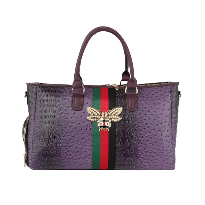 Handbag Express - Wholesale Weekender Bag - Women's - Croc Embossed Rhinestone Bee Weekender
