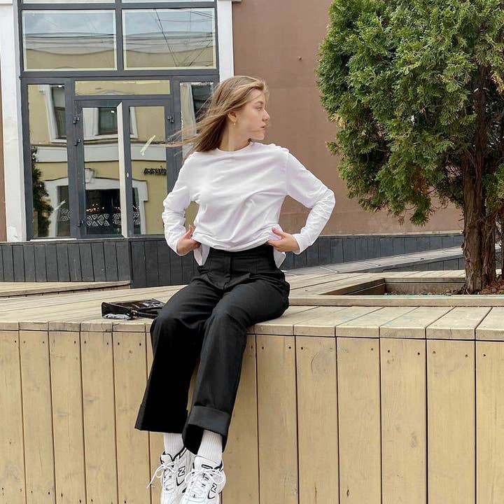 Marayn - Wholesale Pants - Women's - Black WideLeg Trousers High Waist Flowy Modern Fit7