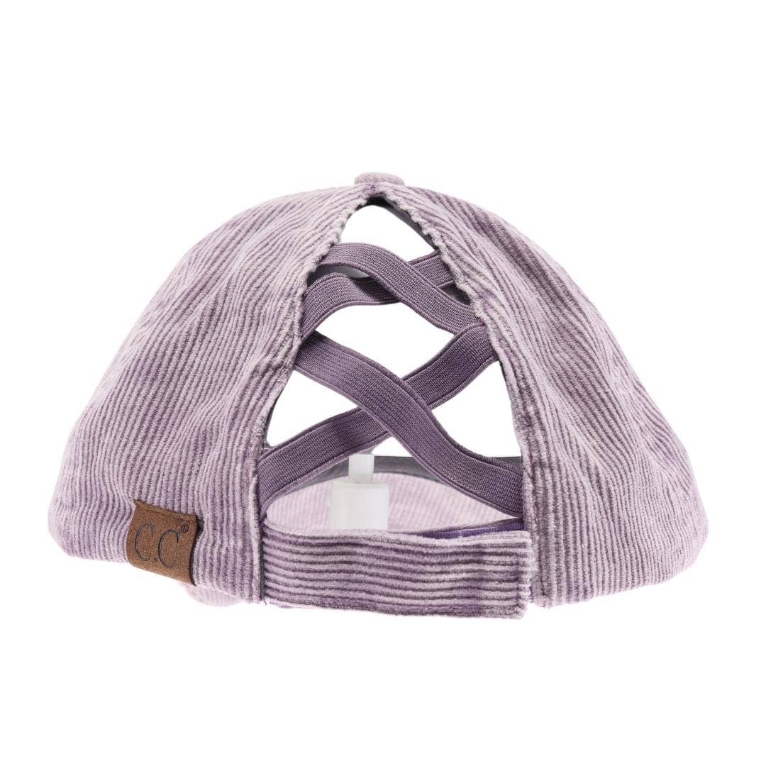 C.C Beanie - Wholesale Baseball Cap - Women's - Stonewashed Corduroy Criss Cross High Pony C.C Ball Cap BT10146