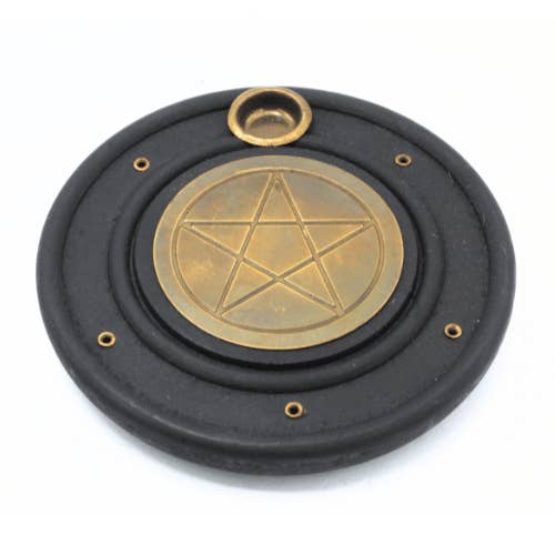 Mango Wood Incense Burner Brass Pentagram 10 cm for wholesale by Green Tree
