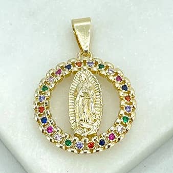 18k vergoldete Anhänger Medaille der Jungfrau von Guadalupe mit farbigen Zirkonia für den Großhandel von Luxus Accessories