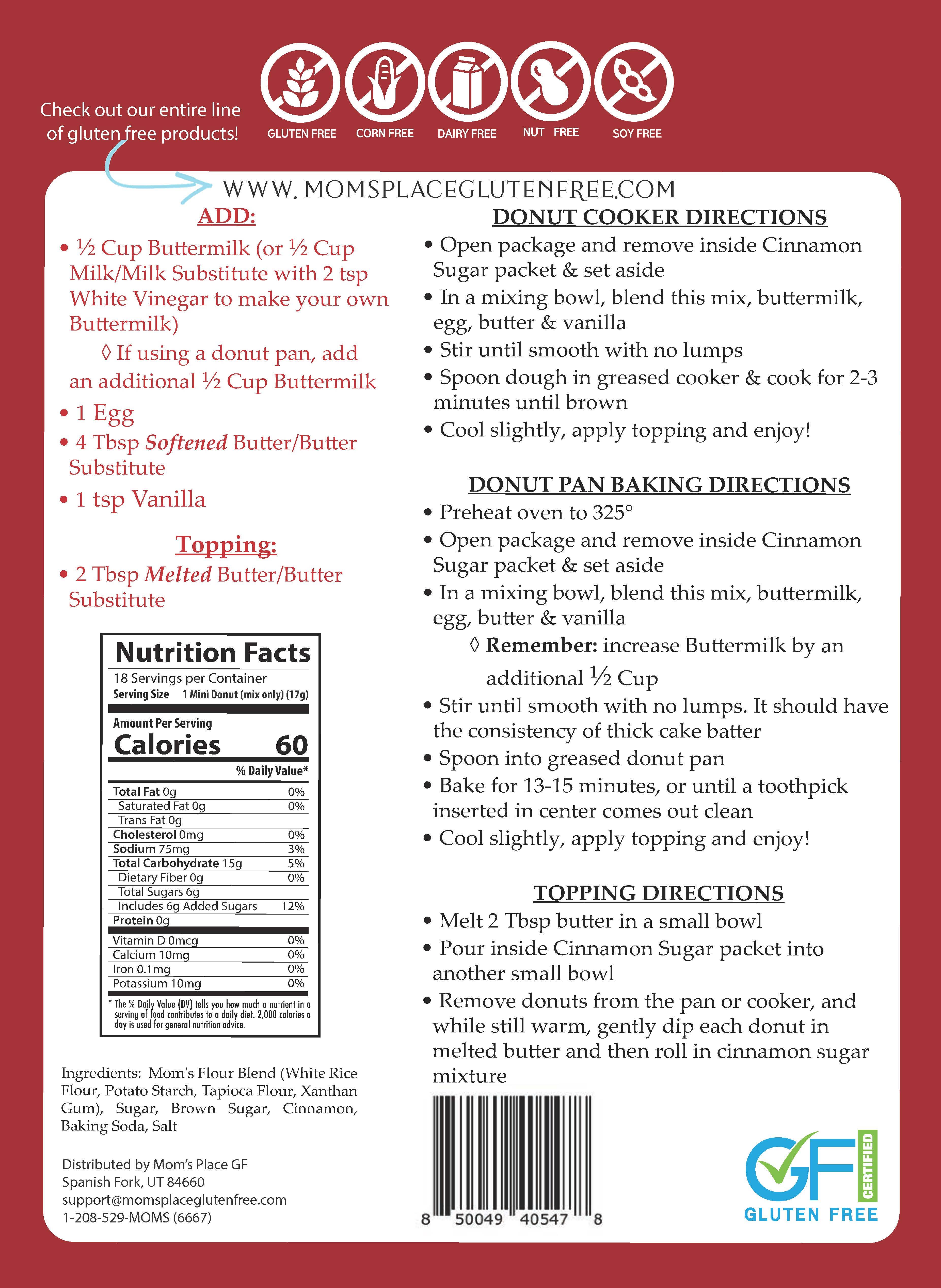 Mom's Place Gluten Free - Wholesale Cake Mix - Gluten-Free Mini-Cinnamon Sugar Donut Mix2