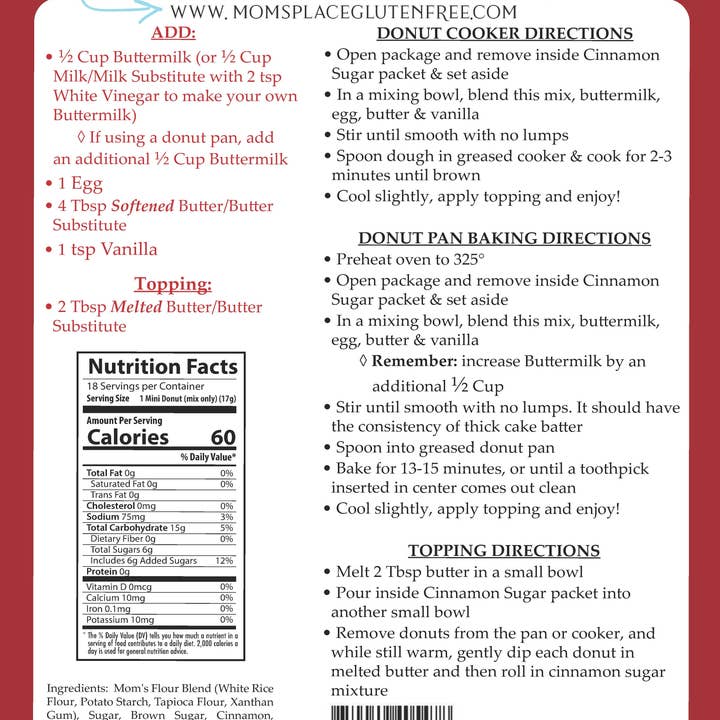 Mom's Place Gluten Free - Wholesale Cake Mix - Gluten-Free Mini-Cinnamon Sugar Donut Mix2
