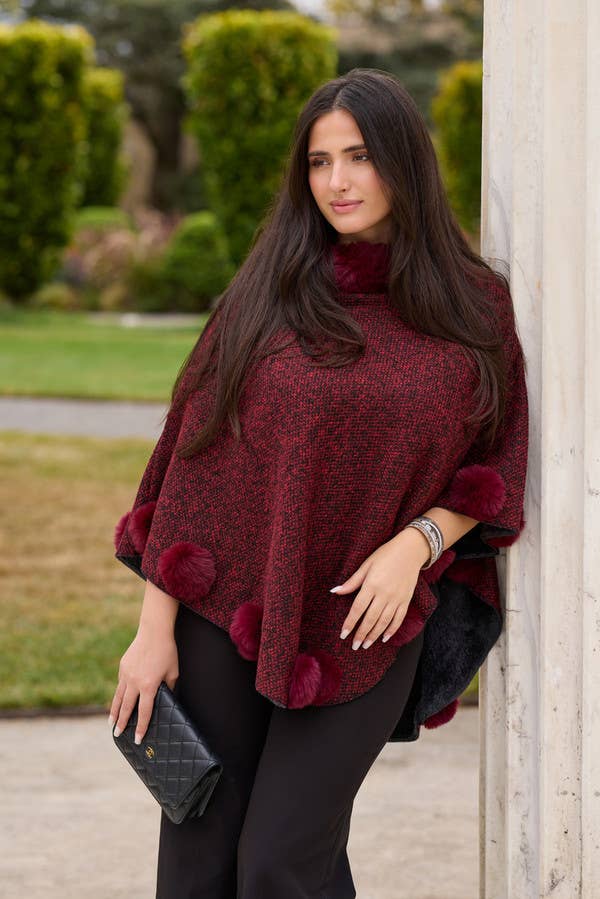 SAACHI - Wholesale Poncho - Dames - Posey Fur Pomponponcho0