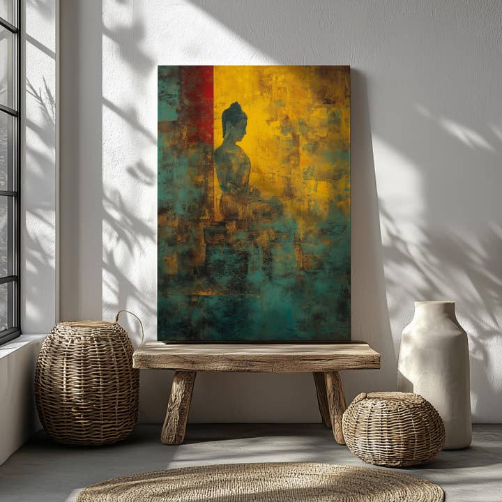 Abstract Buddha Painting | Gold Teal Finish for wholesale by Artsriver