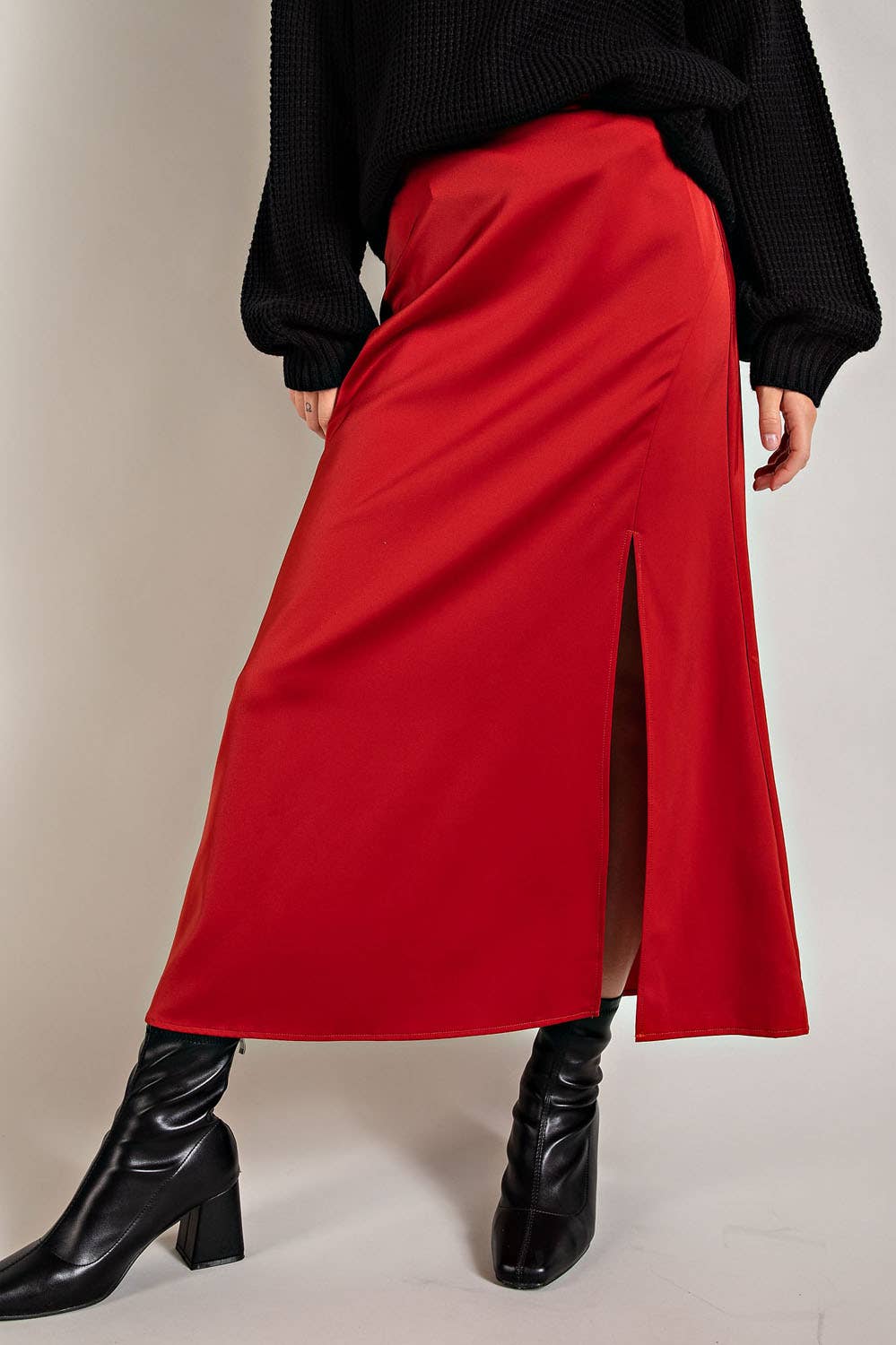 FSL Apparel - Wholesale Skirt - Women's - IS8028 - SATIN FLARED SKIRTS WITH SIDE SLIT2