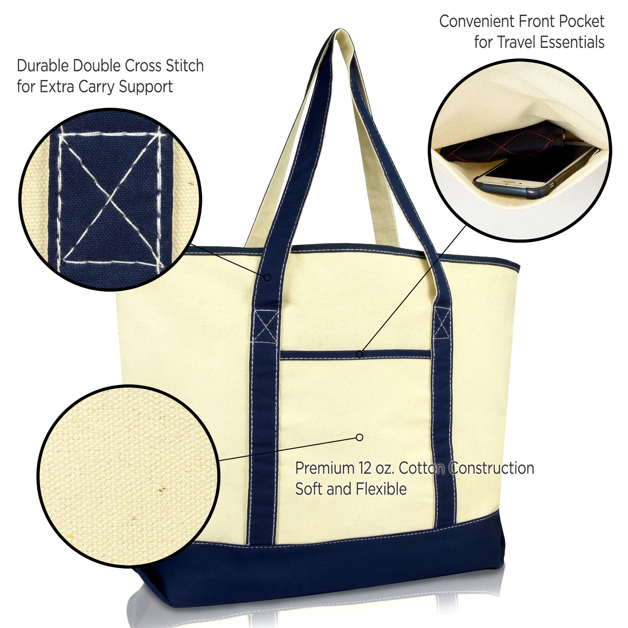 Dalix - Wholesale Tote Bag - Women's - DALIX 22" Open Top Heavy Duty Deluxe Tote Bag Outer Pocket27