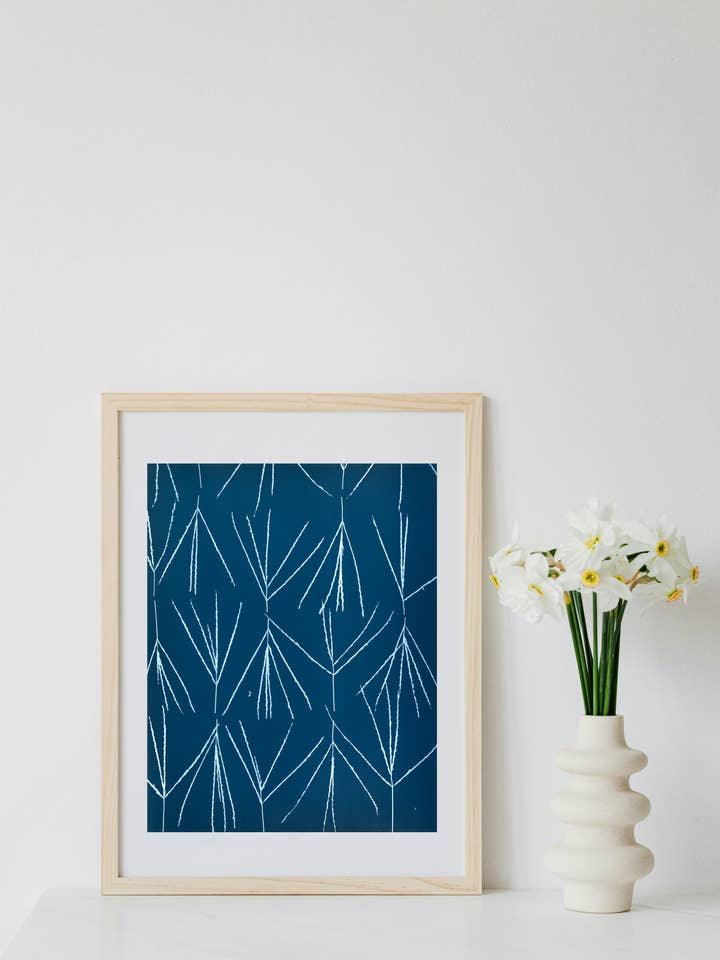 Alley Weeds Geometric Cyanotype Reproduction Print for wholesale by Alison Art Cyanotypes