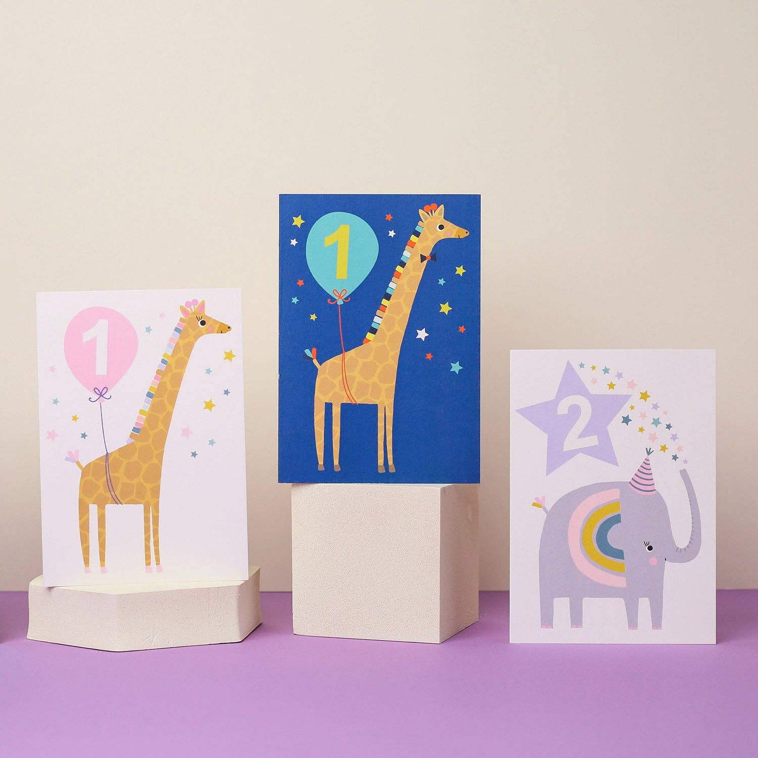 Mifkins - Wholesale Birthday Card - Joyful Giraffe 1st Birthday Card | Blue Animal Theme Fun2