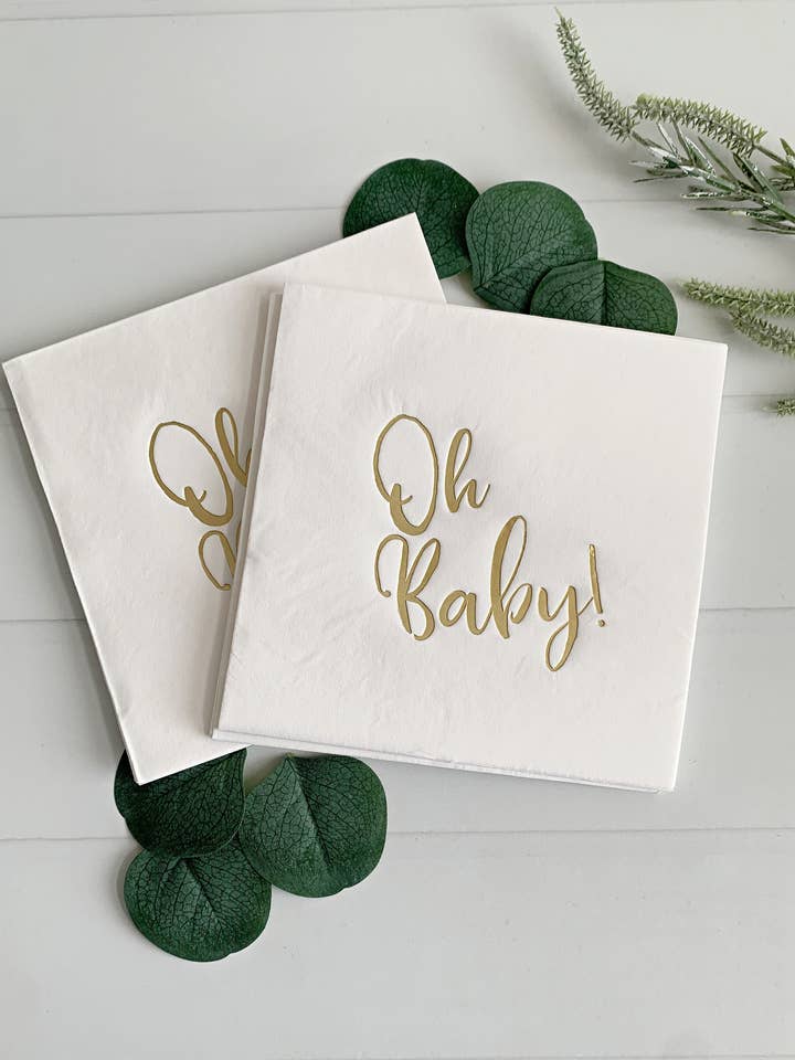 Oh Baby Gold Foil on White Luncheon | Set of 16 for wholesale by EnFete, LLC