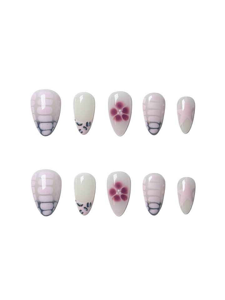 Violet Pink Croc Print Flower Nails for wholesale by Claws Instant Nails LLC
