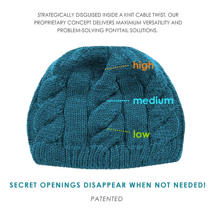 PEEKABOOS® Ponytail Hats - Wholesale Beanie - Women's - PEEKABOOS® 4-IN-1 Avalanche Ponytail Hat (heathered grey + white) )