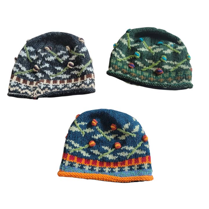 Evergreen Guardian Imports - Wholesale Beanie - Women's - H-31 & G-32 Set Of Hat& Handwarmers Embroidered Flower Stems3