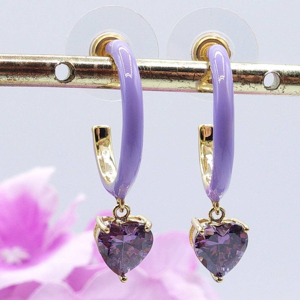 Daemon srls - Wholesale Hoop Earrings - CHERIE FLUO - HOOPS - PAIO orecchini a cerchio smaltati con cubic zirconia a forma di cuore13