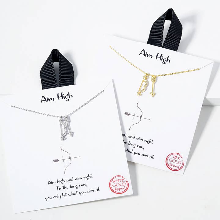 18K GOLD RHODIUM DIPPED BOW AND ARROW "AIM HIGH, BPN 00062 for wholesale by JOIA ACCESSORIES