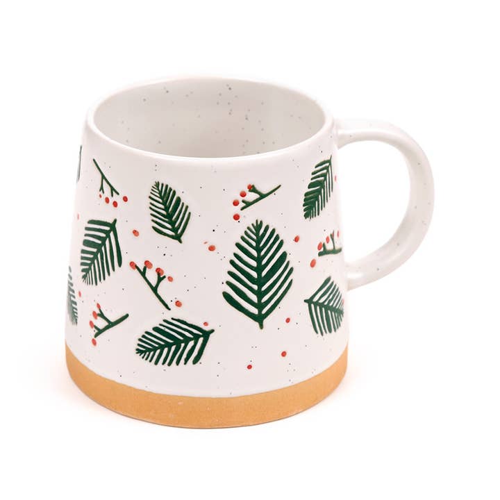 Pine Sprigs & Berries Tapered Stoneware Mug for wholesale by Puckator EU