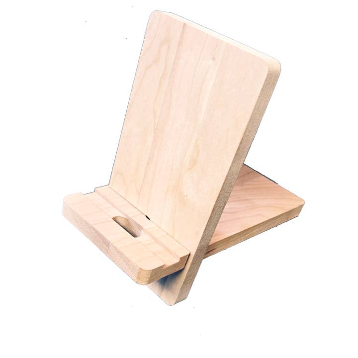 Portable Basswood Smart Phone Stand for Arts & Crafts for wholesale by Foggy Bottom Woodworks LLC