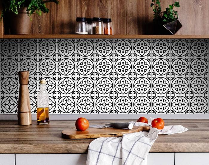 HomeRoots - Wholesale Wall Tile - 8" X 8" Black and White Peel and Stick Removable Tiles0